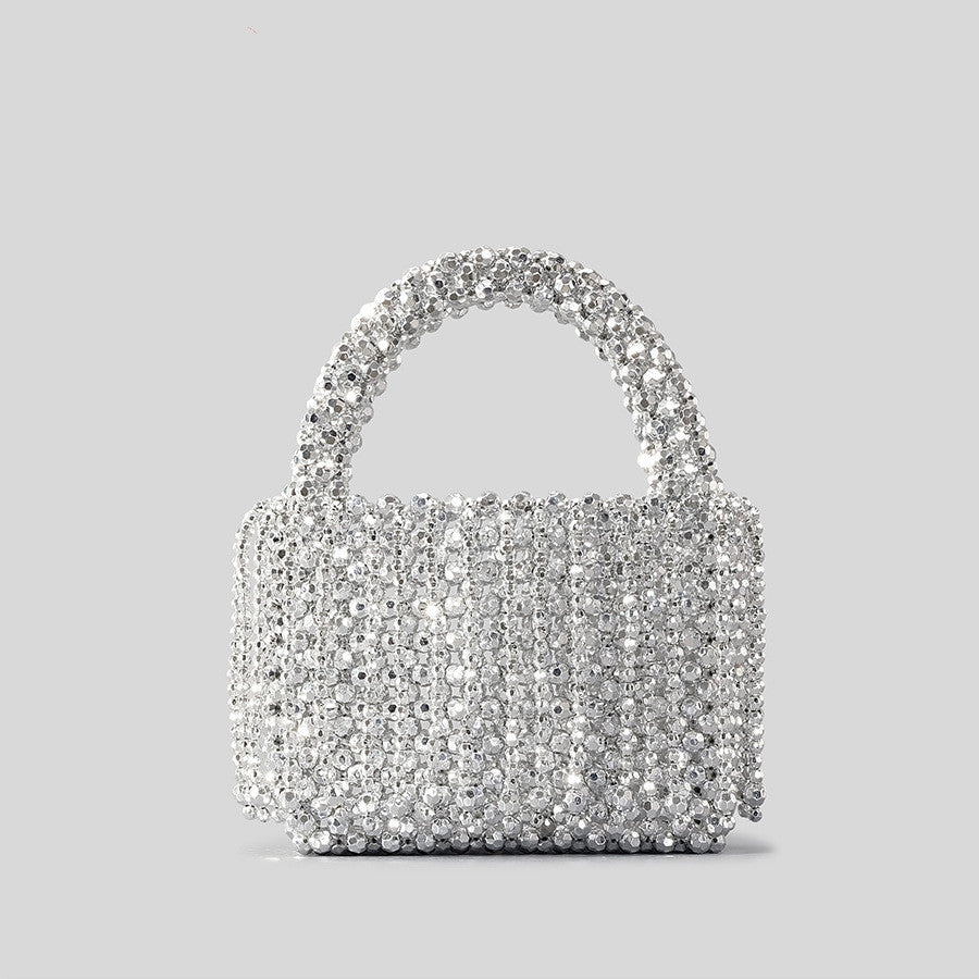 Sarah Express Beaded Acrylic Tassel Bucket Handbag Small Silver