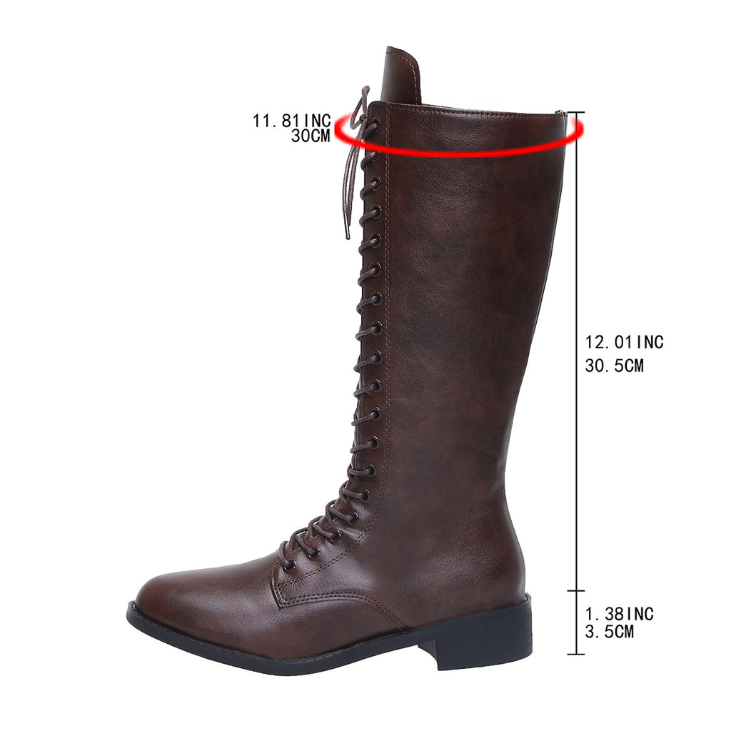 Sarah Express Women's Knee-High Lace-Up Round Toe Boots