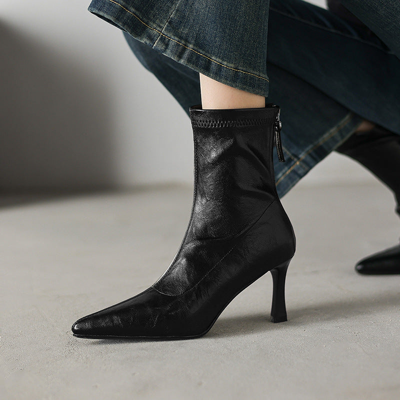 Sarah Express Chunky Heel Pointed Toe Ankle Boots