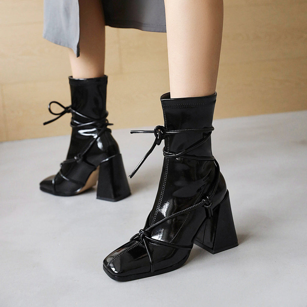Sarah Express Square Toe Lace Up Ankle Boots