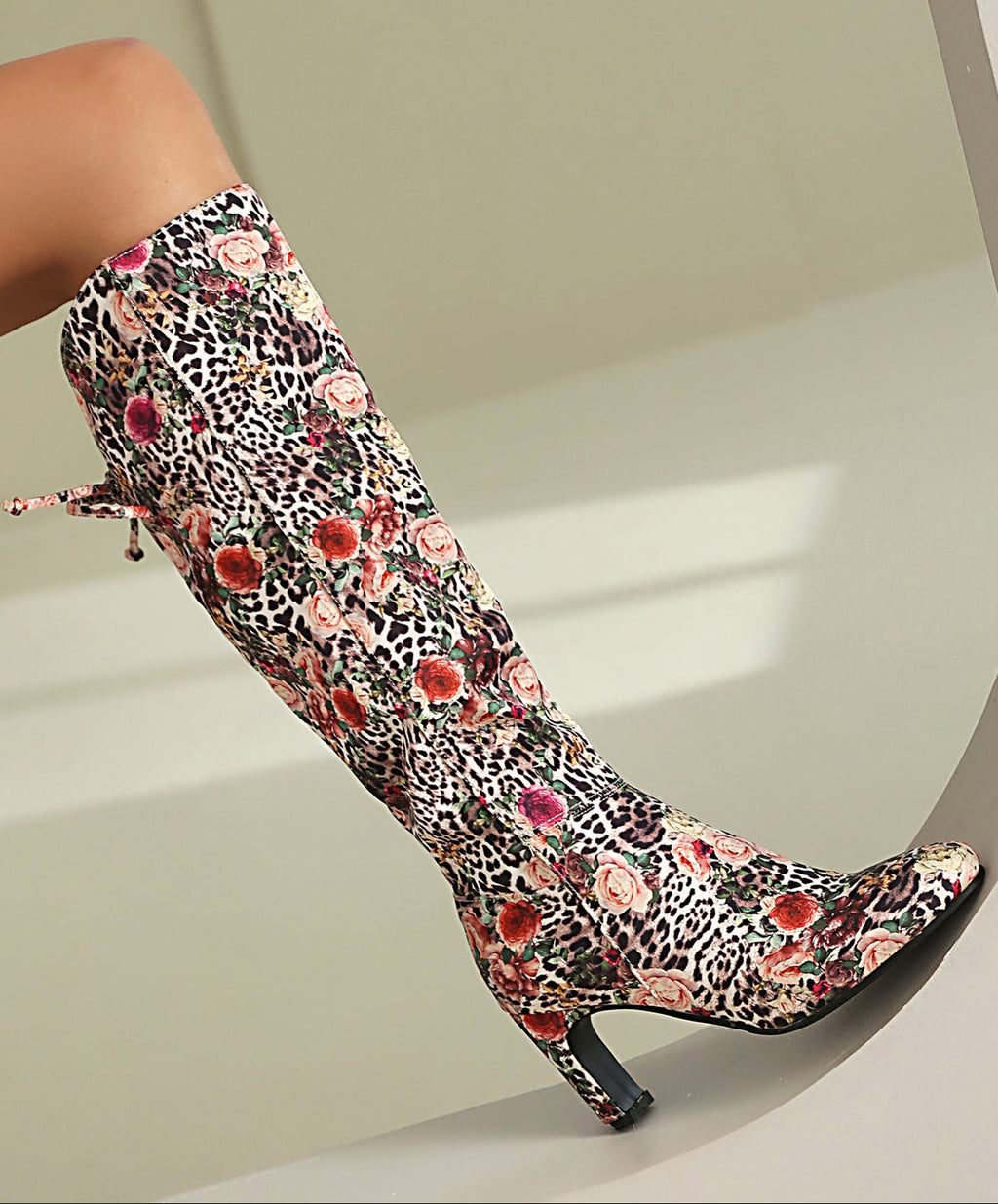Sarah Express Floral Patchwork Bowknot Over-the-Knee Boots