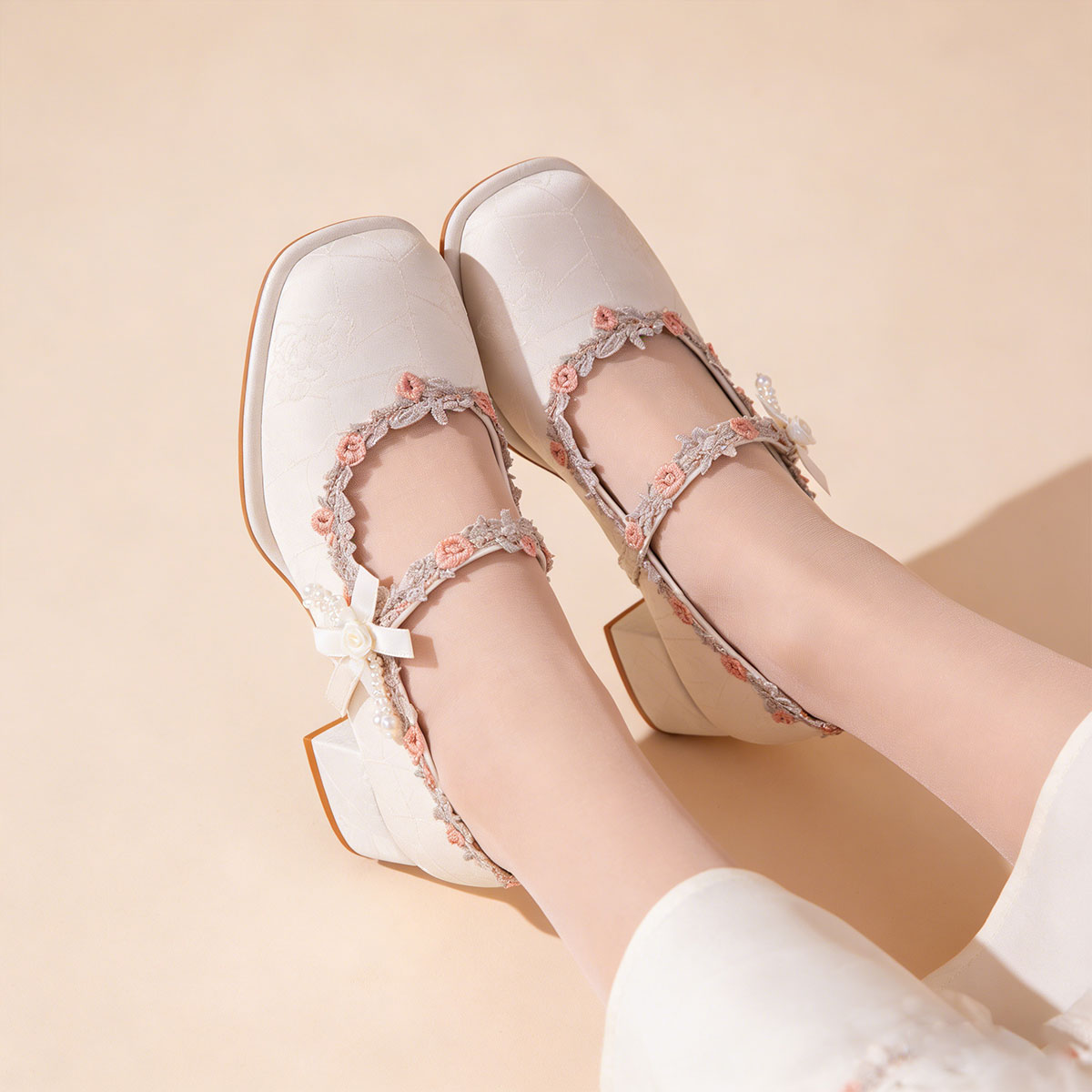 Sarah Express Oriental Jacquard Satin Mary Jane Heels