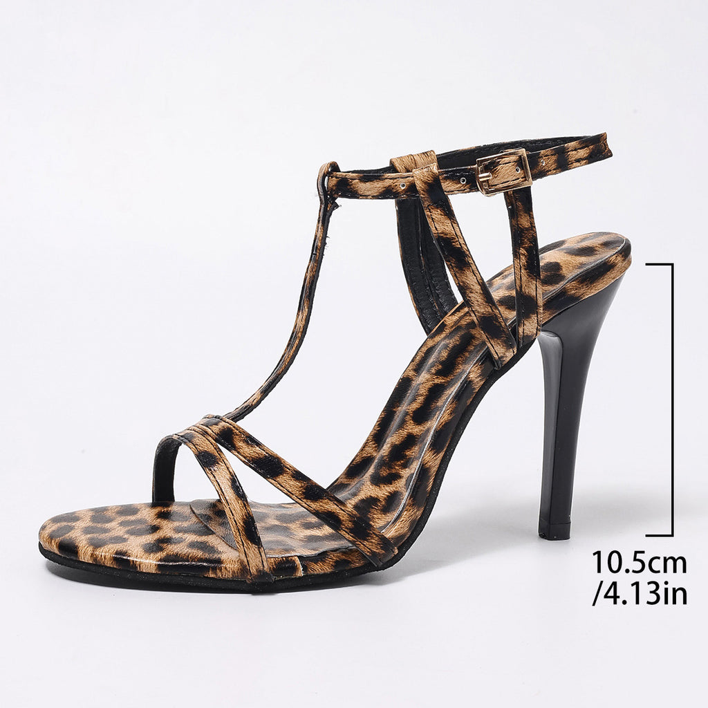 Sarah Express Leopard Print Stiletto Ankle Strap Sandals Leopard Print