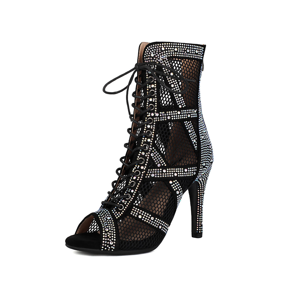 Sarah Express Sparkling Rhinestone Mesh Dance High Heels Black