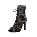 Sarah Express Sparkling Rhinestone Mesh Dance High Heels Black