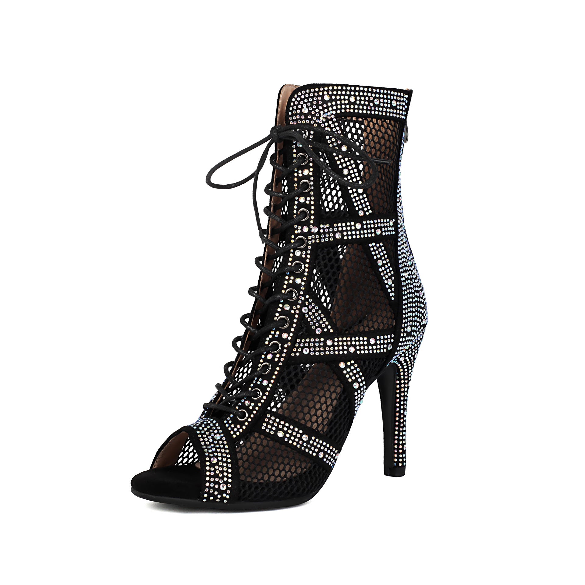 Sarah Express Sparkling Rhinestone Mesh Dance High Heels Black