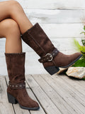 Sarah Express Pointed-Toe Mid-Calf Suede Fashion Boots Brown