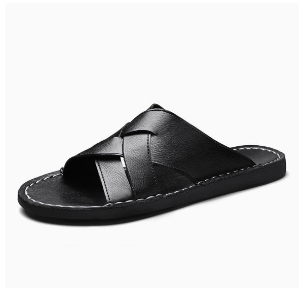 Sarah Express Woven Strap Men's Casual Summer Slippers Black