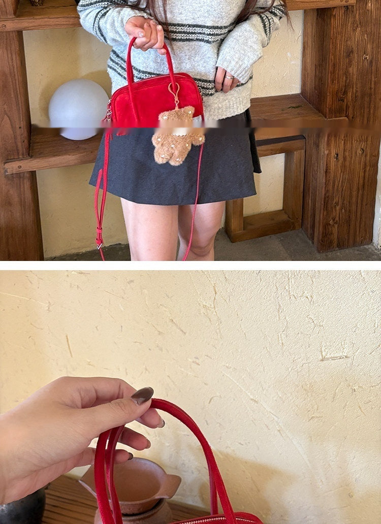 Sarah Express Suede Sheepskin Mini Square Handbag