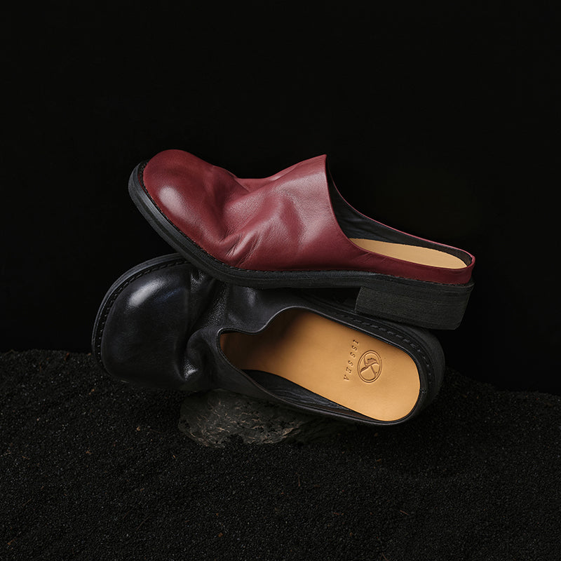 Sarah Express Washed Cowhide Leather Mule Slides