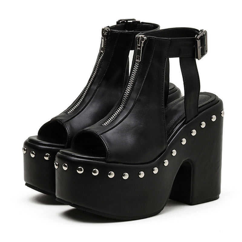Sarah Express Platform Rivet Front Zip Sandals