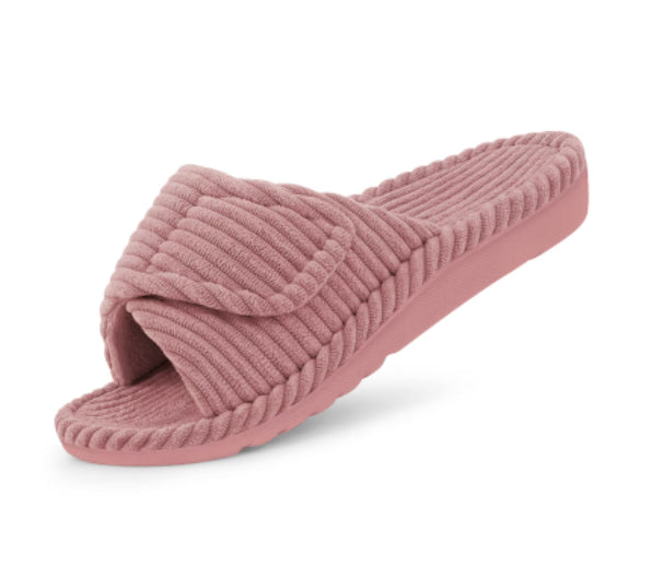 Sarah Express Corduroy Velcro Adjustable Slide Sandals Dark Pink