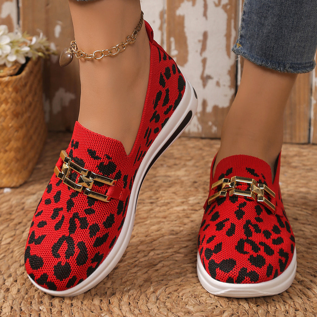 Sarah Express Leopard Print Chain Detail Slip-On Flats