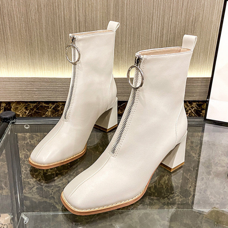 Sarah Express Square-Toe Chunky-Heel Mid-Calf Boots