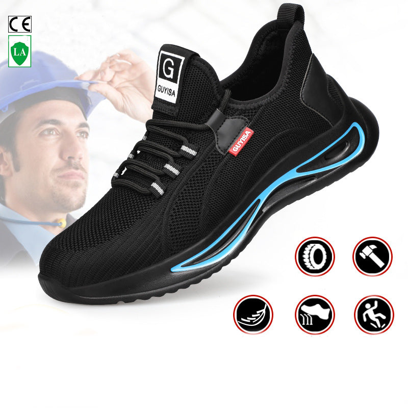 Sarah Express Steel Toe Protective Work Sneakers Black blue trim