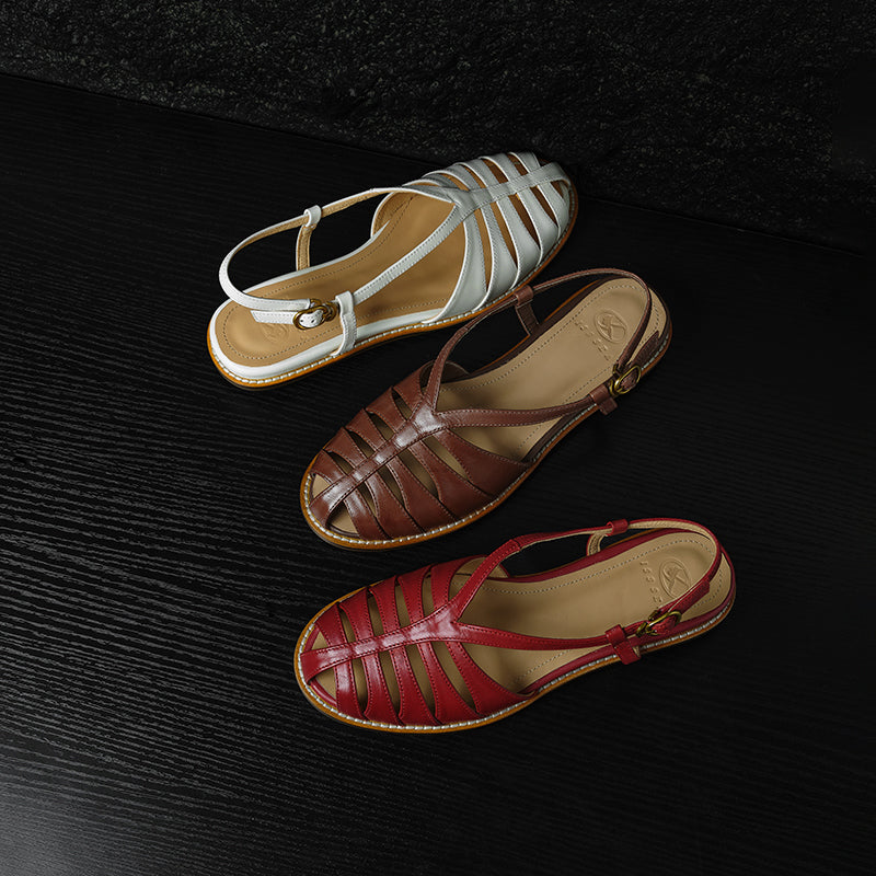 Sarah Express Full Grain Leather Woven Roman Sandals
