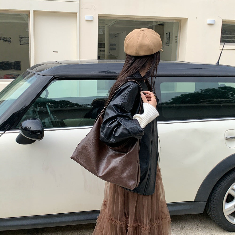 Sarah Express Structured PU Leather Bucket Tote Bag