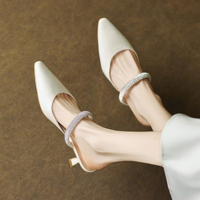 Sarah Express Rhinestone Stiletto Heels Closed Toe Pumps White