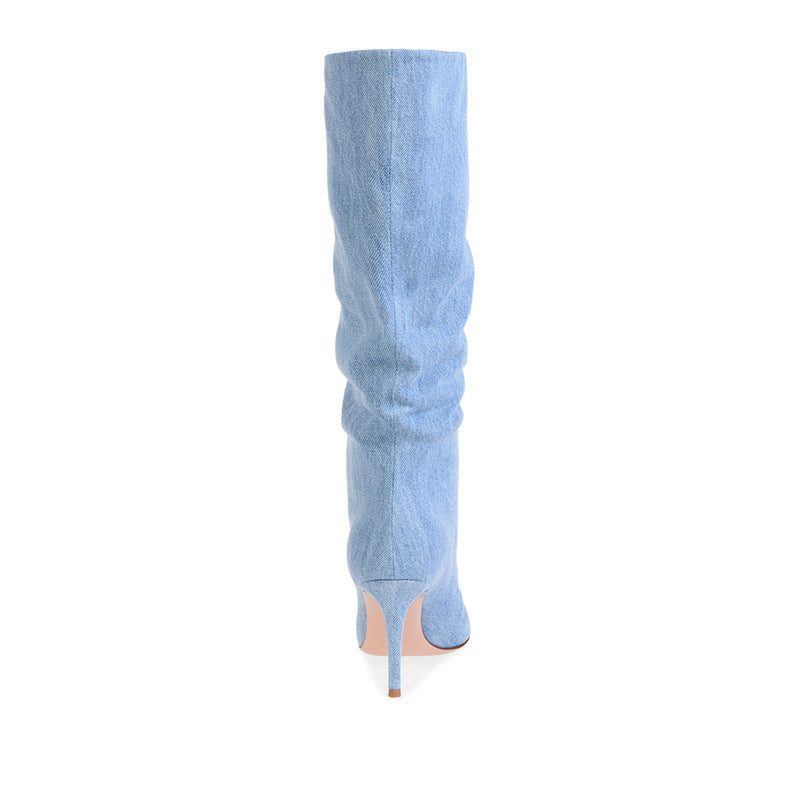 Sarah Express Women's Denim Stiletto Knee-High Boots