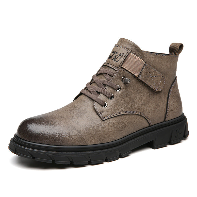 Sarah Express Men's Fleece-Lined High-Top Winter Sneakers Khaki Plus Velvet