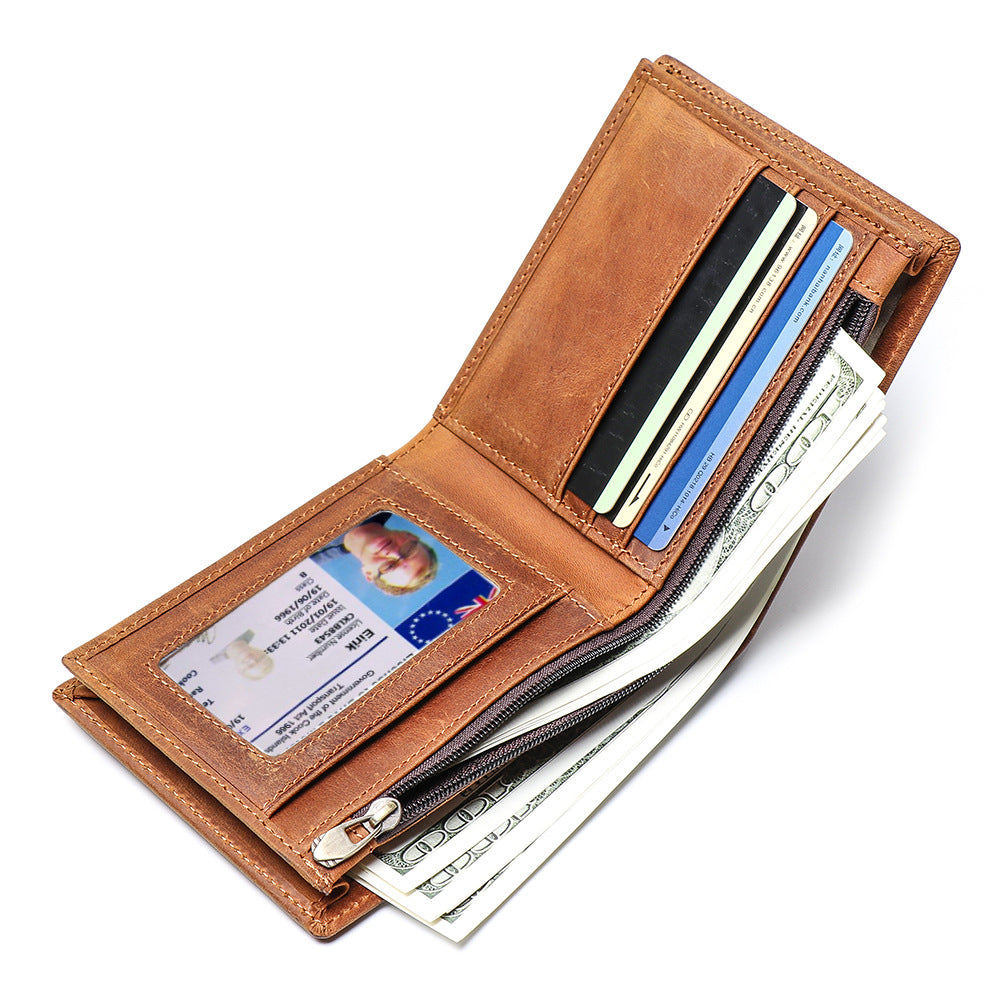 Sarah Express Retro Cowhide Leather Short Wallet