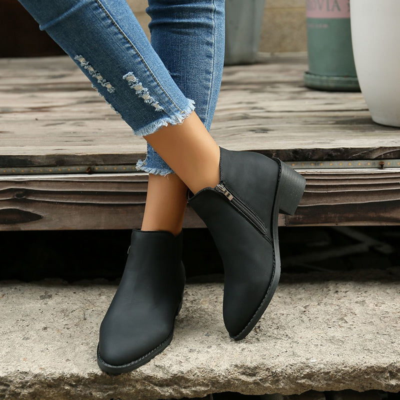 Sarah Express Pointed Toe Side Zipper Ankle Boots