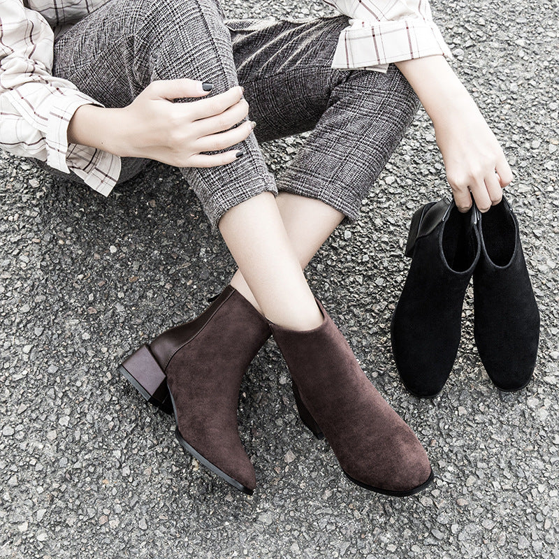 Retro Square Heel Pointed Toe Ankle Boots Fashion Versatile Chelsea Boot Women's Shoes – product detail alternate view 9