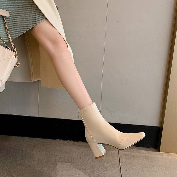 Sarah Express Square Toe Elastic Chunky Heel Boots