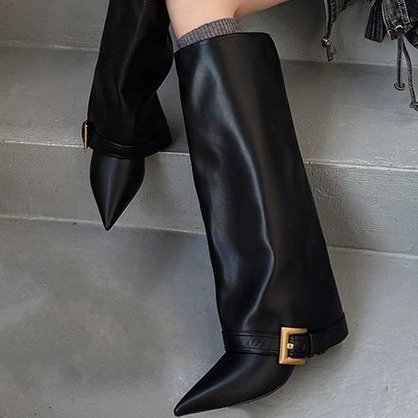 Sarah Express Pointed Toe High Heel Buckle Boots