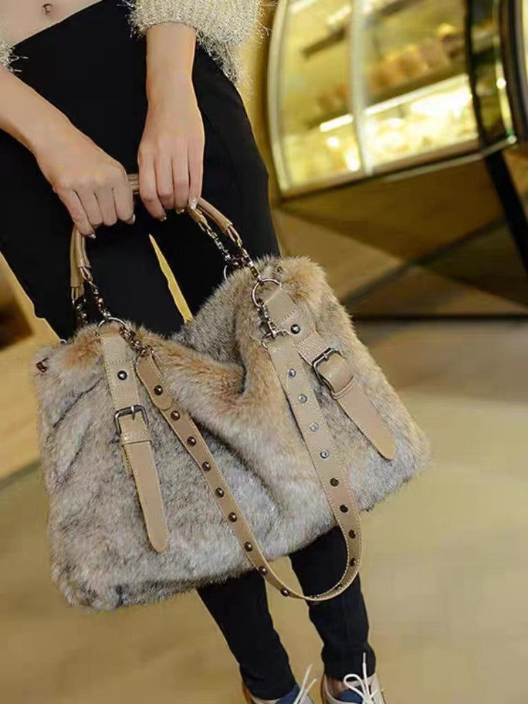 Sarah Express Plush Color-Block Commuter Tote Bag