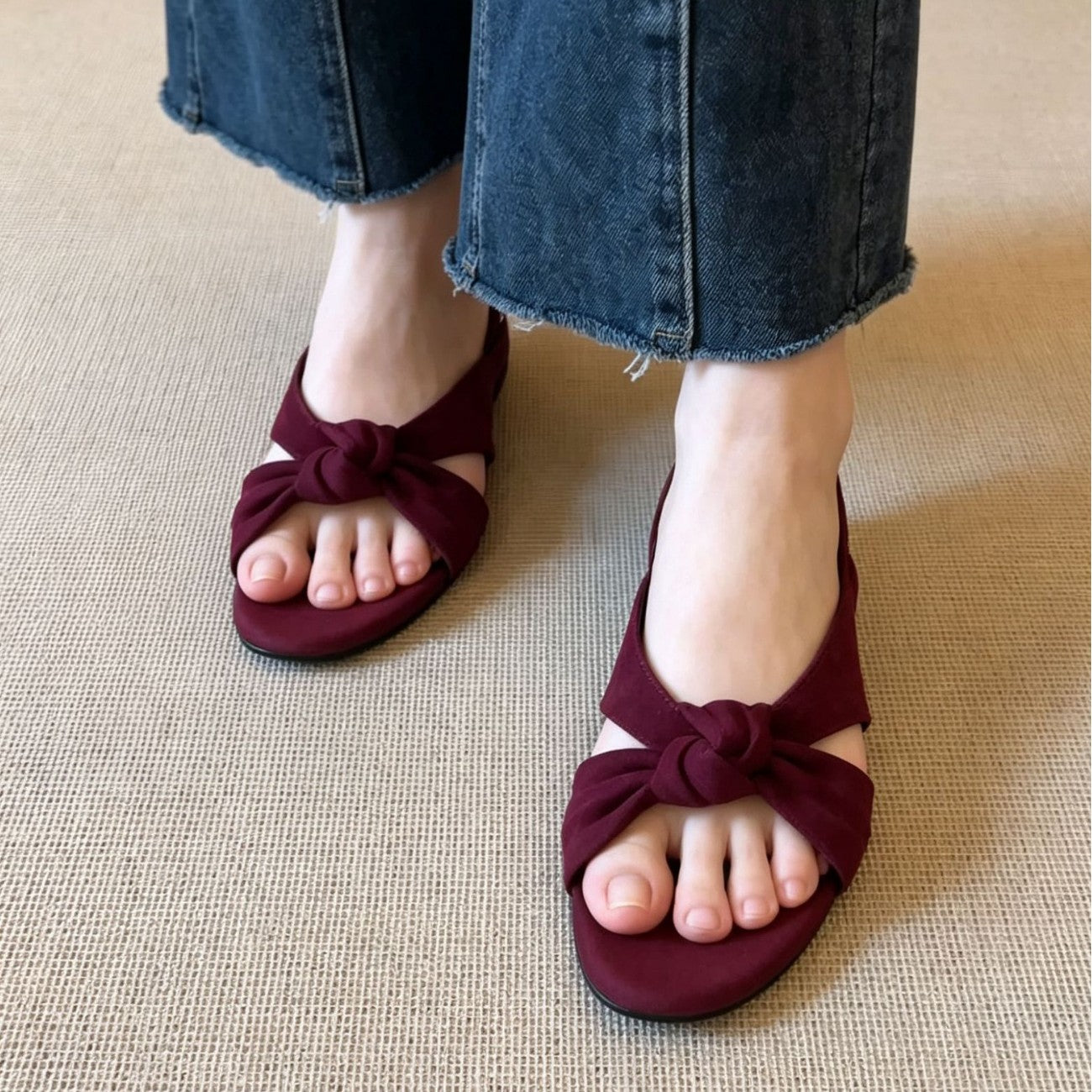Sarah Express Retro Suede Sheepskin Slip-On Wedge Sandals