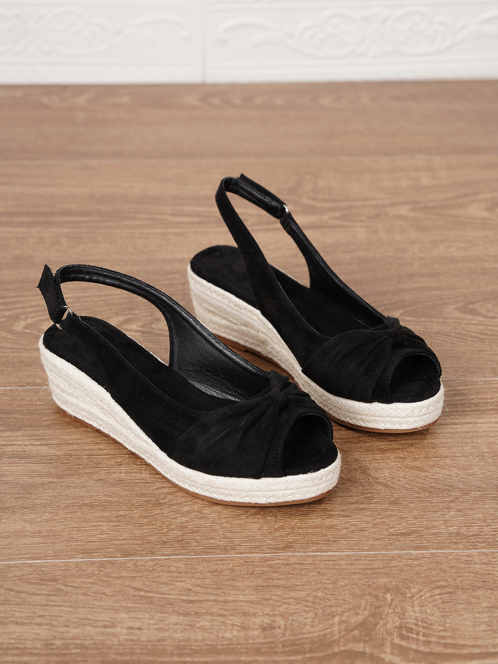 Sarah Express Platform Espadrille Sandals With Ankle Strap Black