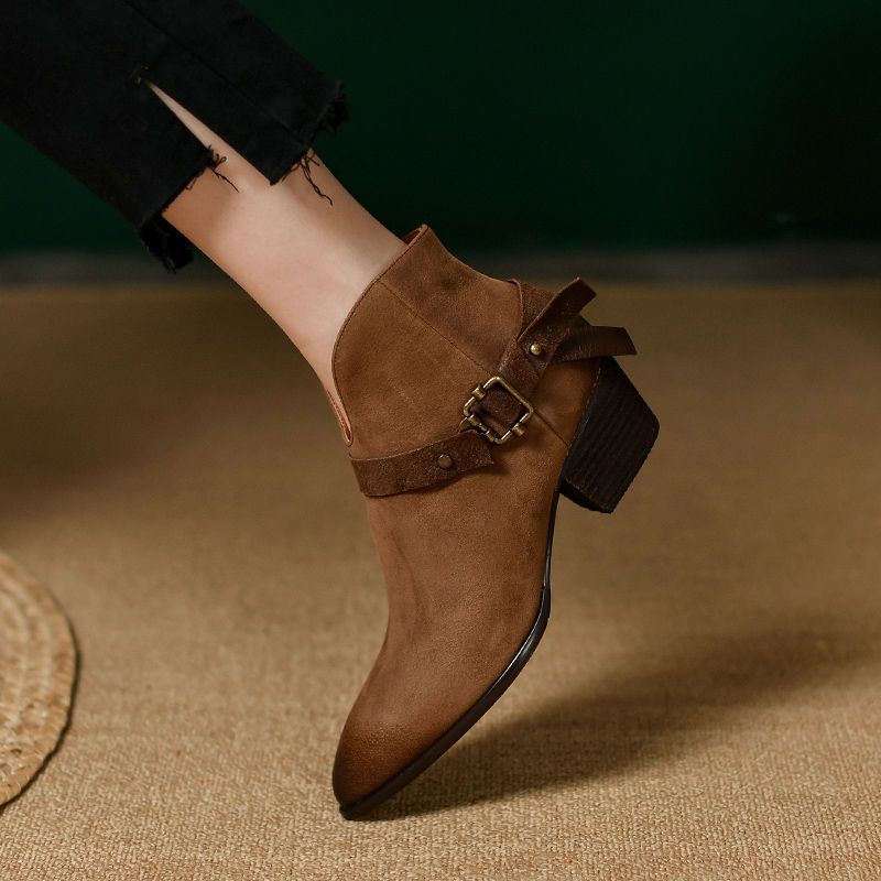 Sarah Express Pointed Toe Chunky Heel Ankle Boots