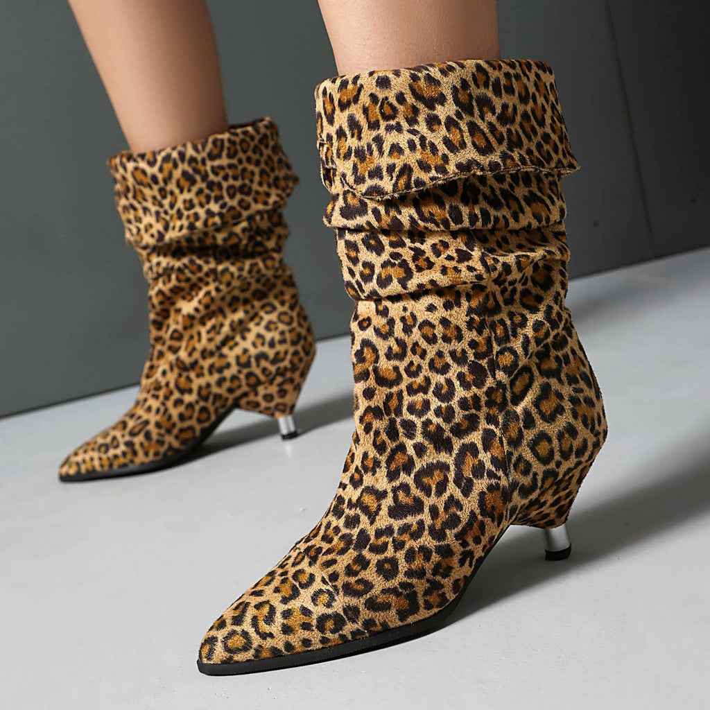 Sarah Express Leopard Print Stiletto Heel Ankle Boots