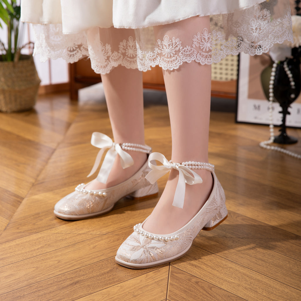 Sarah Express Jacquard Mary Jane Low Heel Shoes