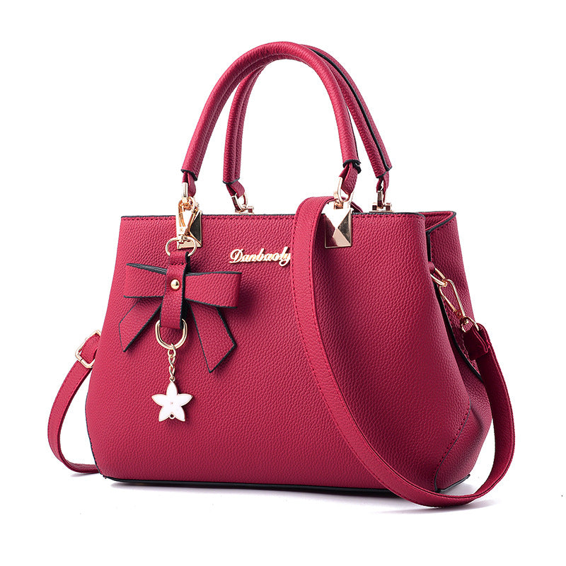 Sarah Express Structured Bowknot Shoulder Bag Travel Tote Wine red