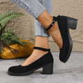 Sarah Express Chunky Heel Suede Mary Jane Pumps Black