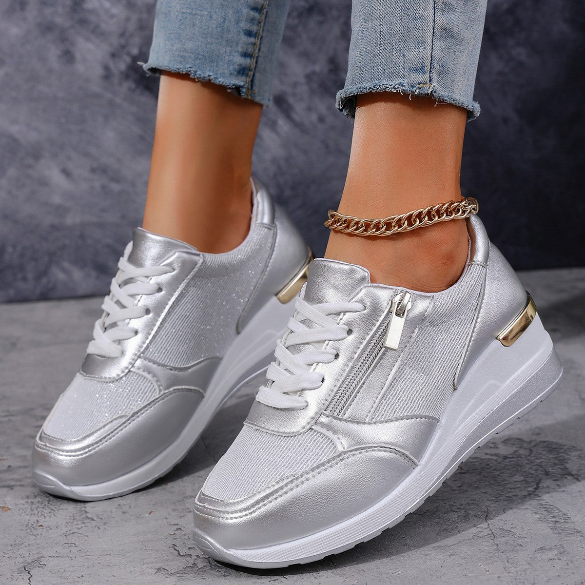 Sarah Express Women's Side Zipper Casual Wedge Sneakers