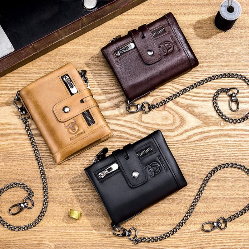 Sarah Express Retro Genuine Leather Bifold Chain Wallet