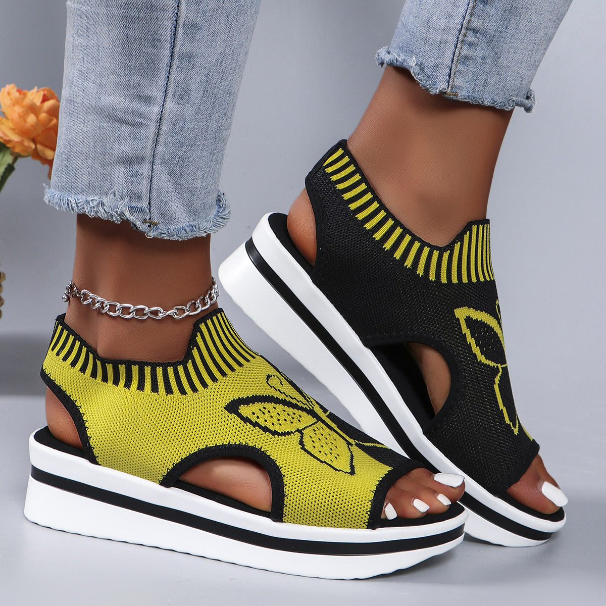 Sarah Express Butterfly Print Breathable Platform Sandals