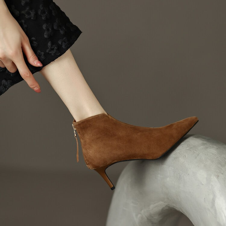 Sarah Express Suede Stiletto Ankle Boots Back Zipper
