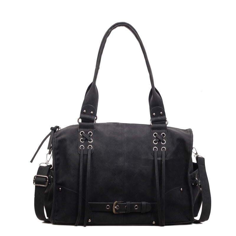 Sarah Express Korean Vintage PU Leather Tote Shoulder Bag Black