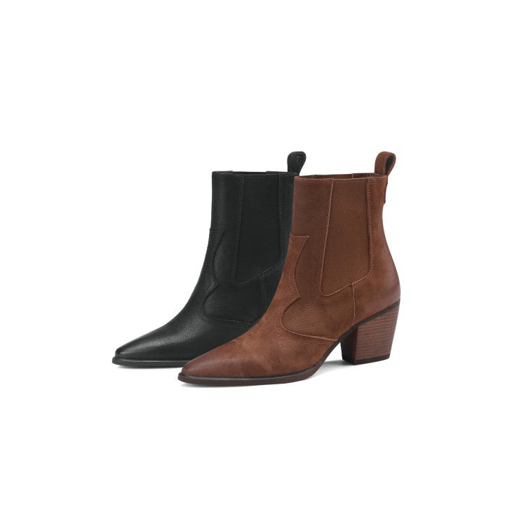 Sarah Express Women's Retro Pointed-Toe Chunky Ankle Boots