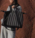 Sarah Express Large Capacity Striped Cowhide Leather Tote Gray Stripes