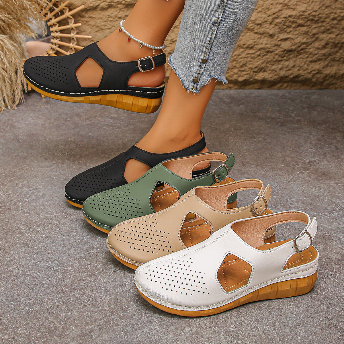 Sarah Express Women's Platform Buckle Slip-On Slides