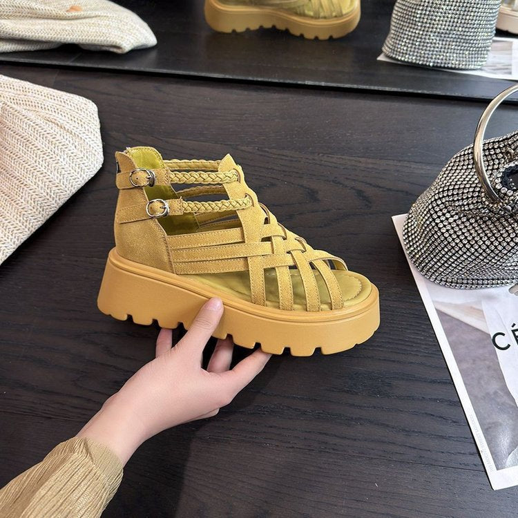 Sarah Express Woven Suede Platform High-Heel Sandals
