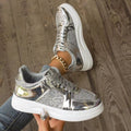 Sarah Express Women's Sequin Lace-Up Casual Sneakers Silvery