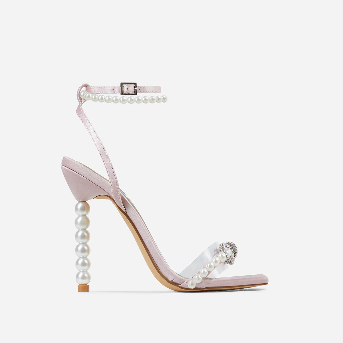 Sarah Express Square Toe Stiletto Heels with Pearl Strap Pink