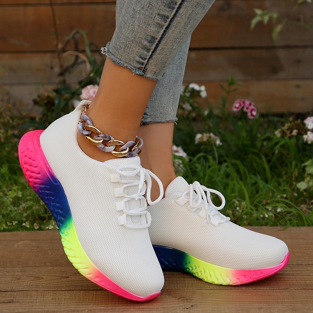 Sarah Express Rainbow Gradient Sole Lace Up Sneakers