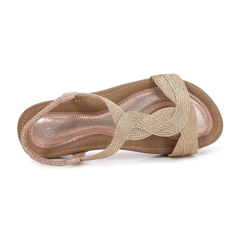 Sarah Express Elastic Strap Round Toe Casual Sandals